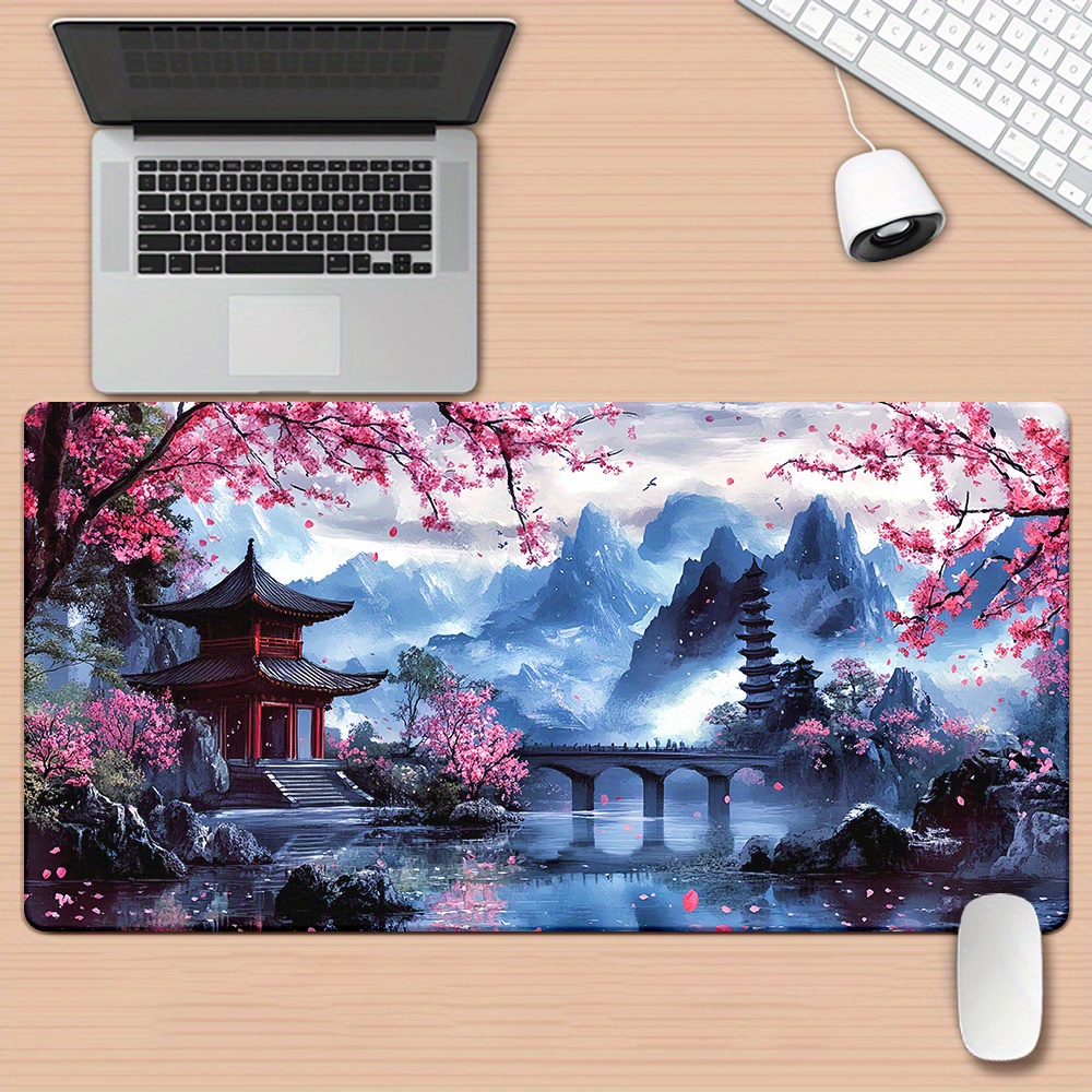 Office Desk Tech Accessories - Alas Mouse Lukisan Tinta Bunga Sakura