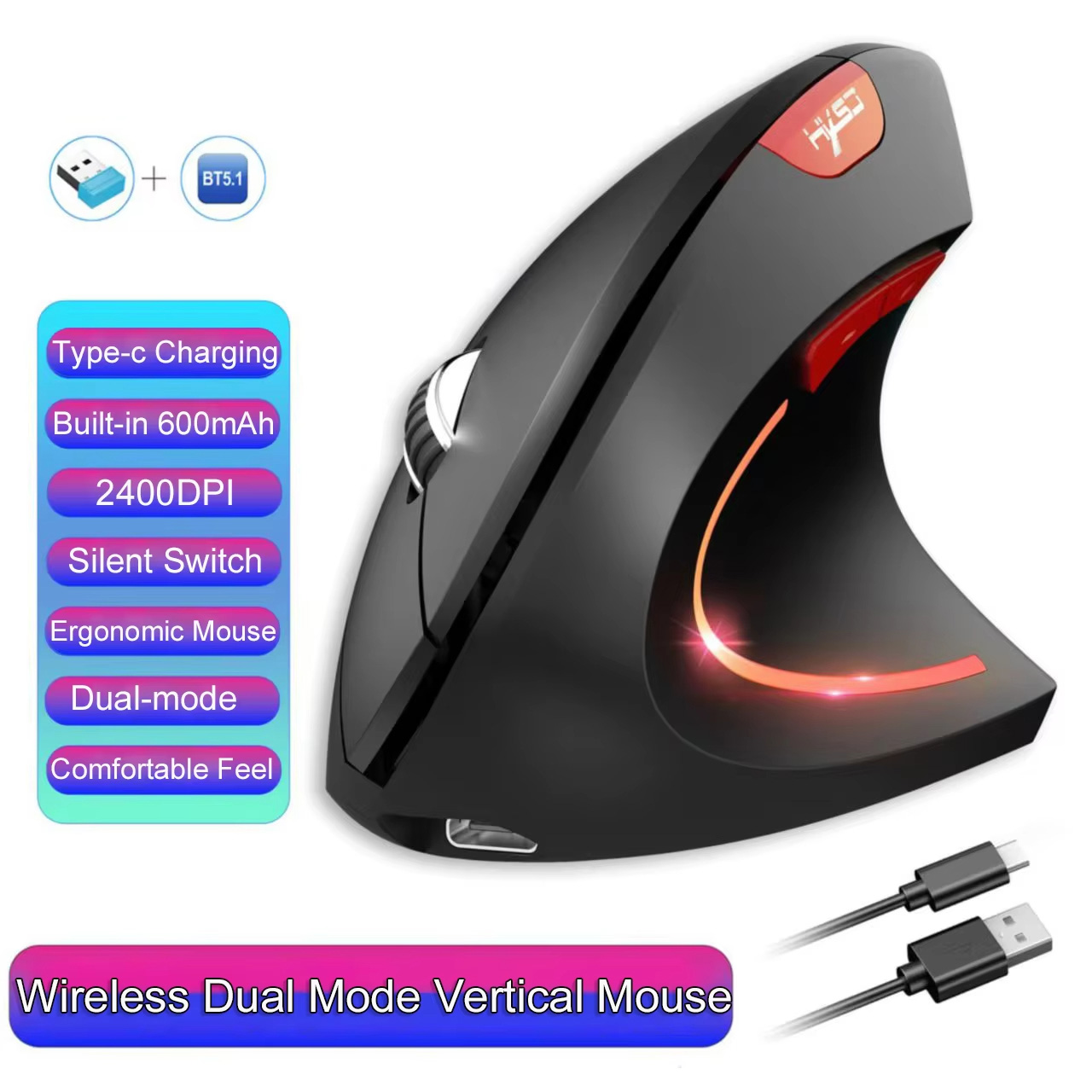 Ergonomic Mouse Vertical - Mouse Vertikal Nirkabel Mode Ganda 600mAh