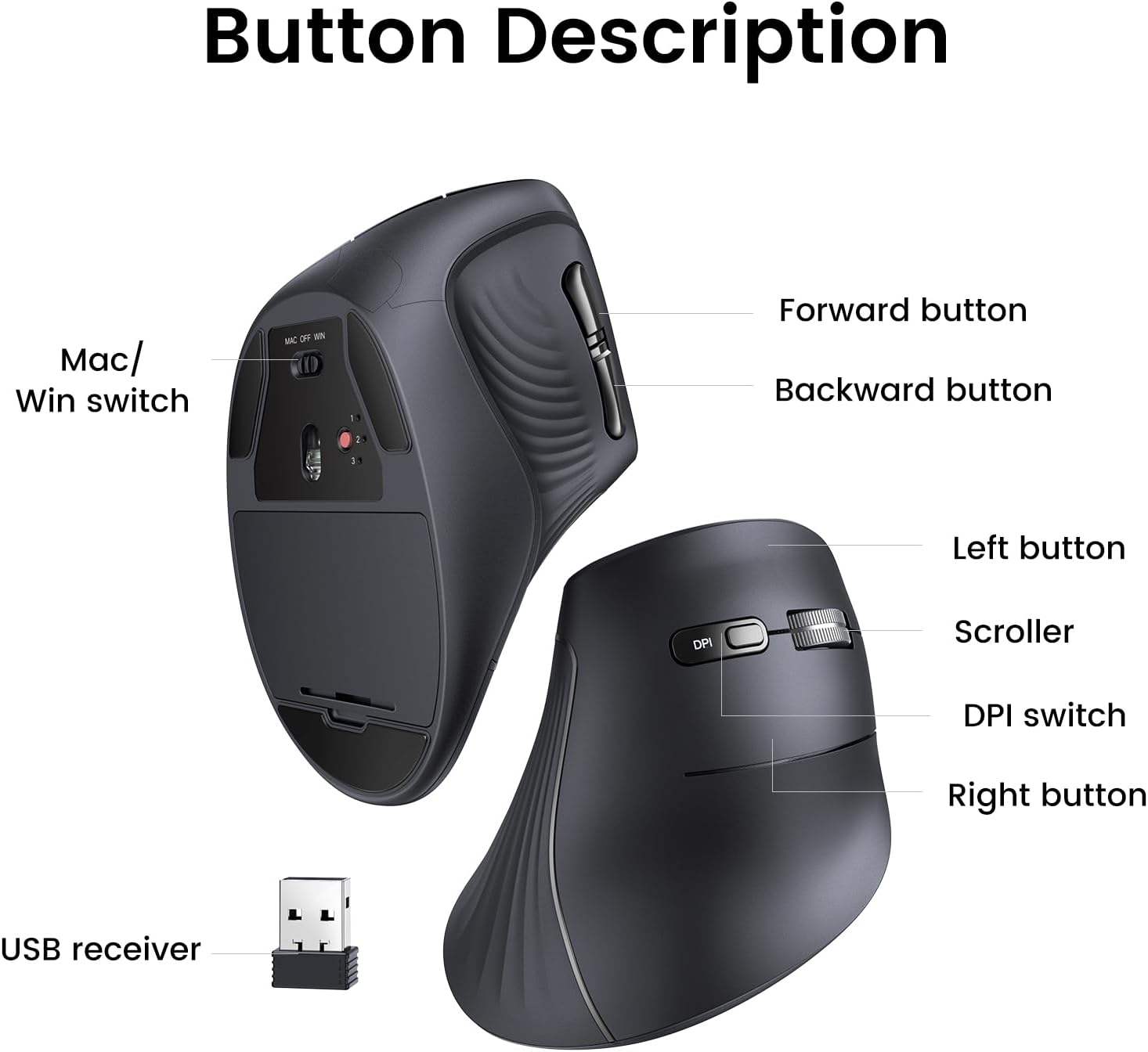 Ergonomic Mouse Vertical - UGREEN MU008 Mouse Bluetooth Nirkabel Vertikal